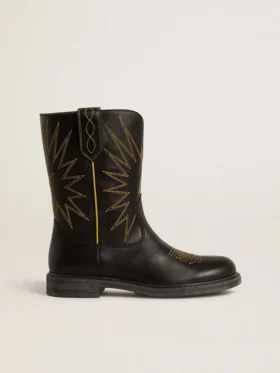 Wish Teen-stövlar i svart läder med gul stjärnbroderi