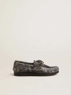 Young Cruise-loafer i svart slitet läder