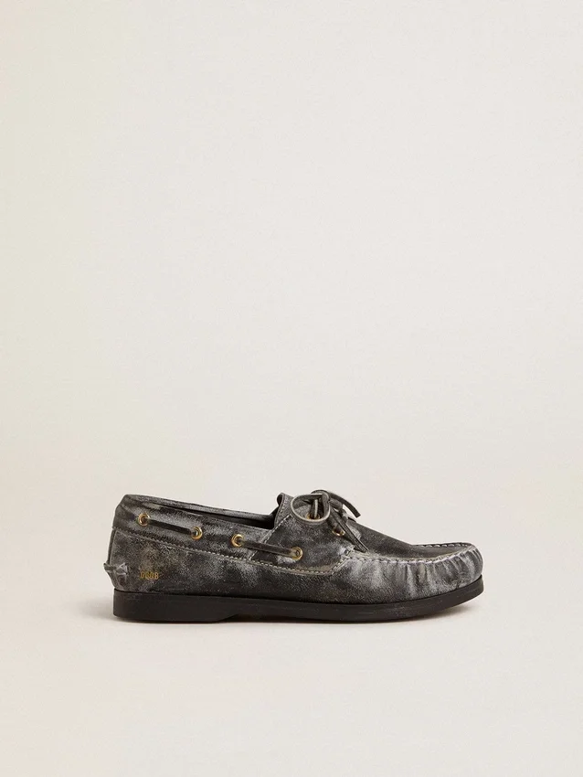 Young Cruise-loafer i svart slitet läder